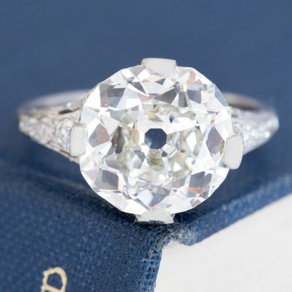 5.05ct Old Mine Cut Diamond Edwardian Solitaire Ring, GIA
