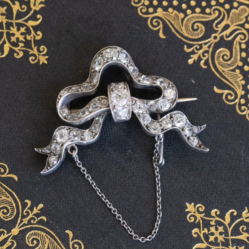 5.20ctw Victorian Old European Cut Diamond Bow Motif Brooch