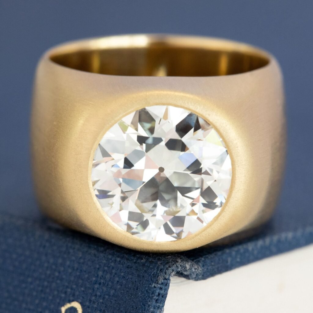 5.54ct Transitional Cut Diamond Bezel Ring, GIA