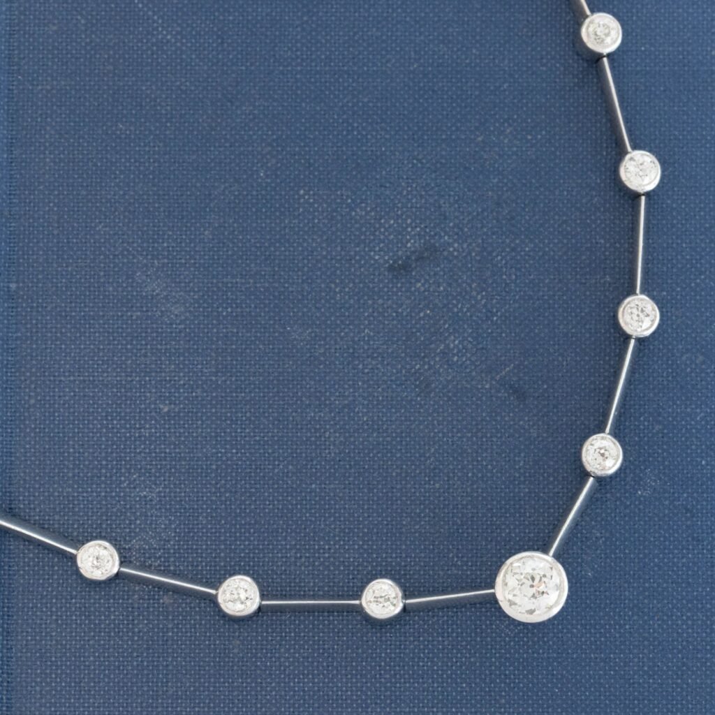 6.17ctw Vintage Old European Cut Diamond Bar Link Riviere Necklace, English