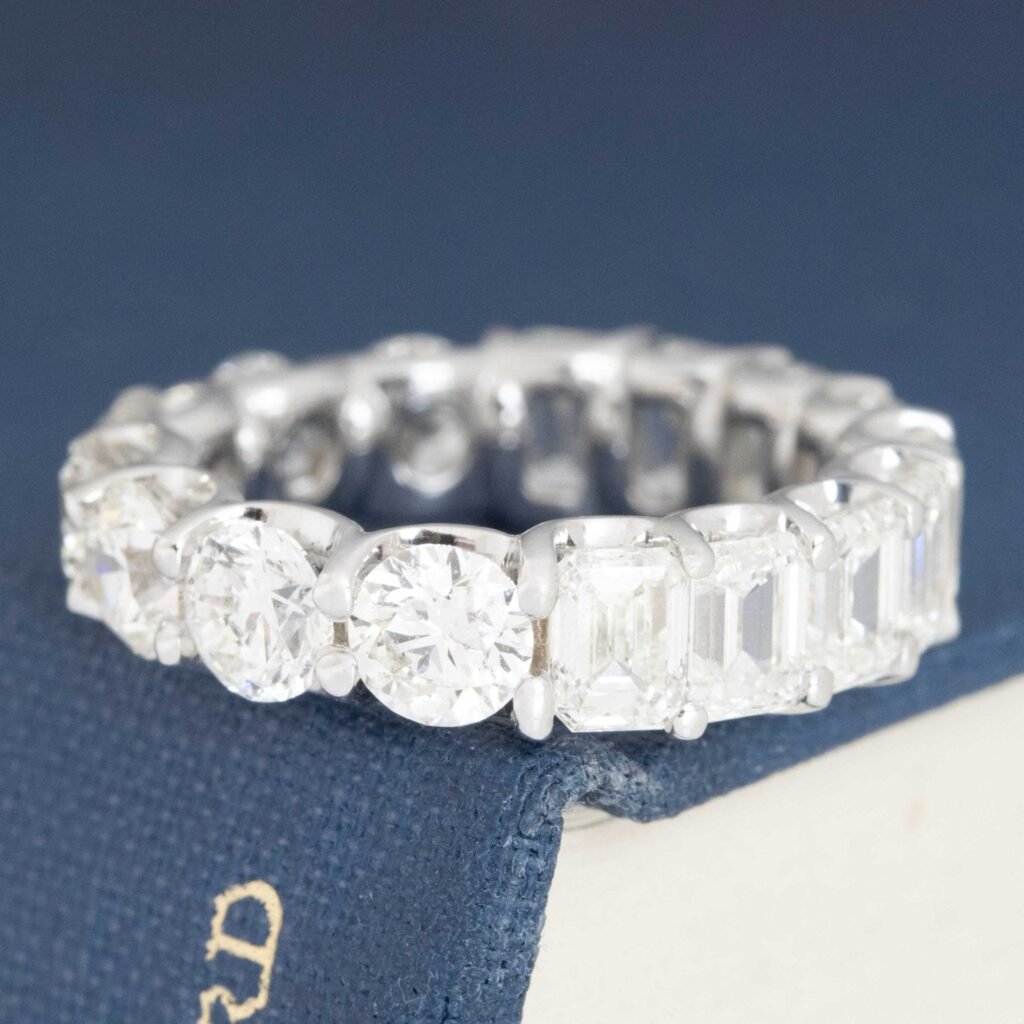 6.40ctw Emerald & Round Cut Diamond Eternity Band