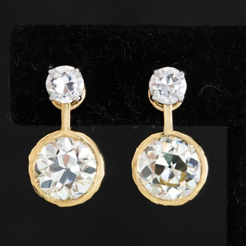 6.51ctw Old European Cut Diamond Bezel Earring "Charms", GIA