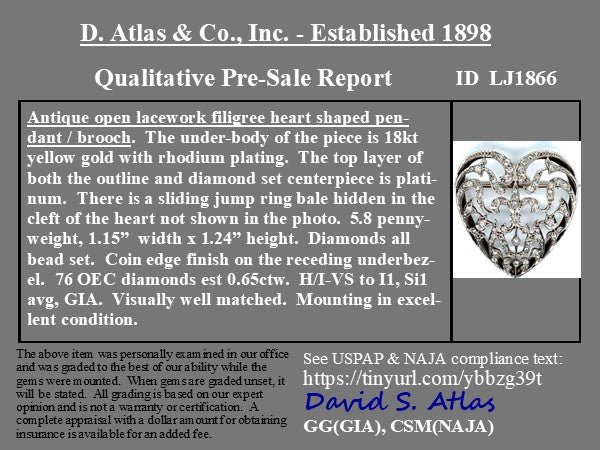 .65ctw Victorian Heart Diamond Convertible Pin/Pendant - Image 3