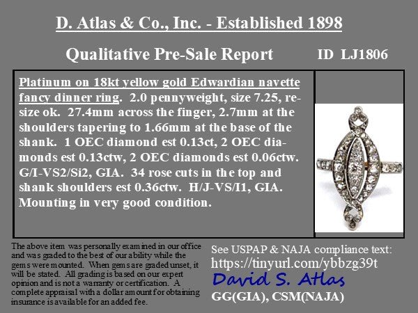 .68ctw Edwardian Diamond Navette Dinner Ring - Image 4