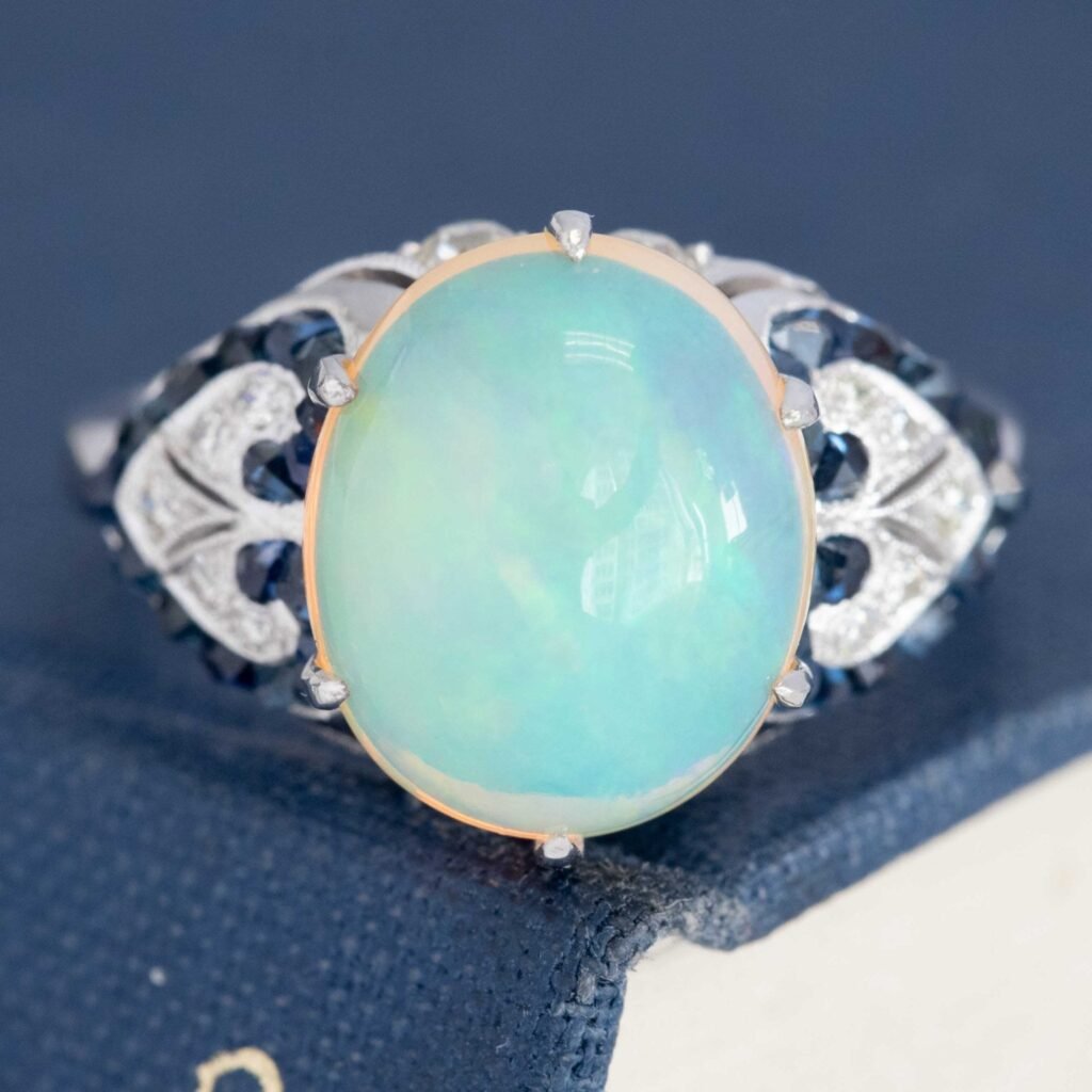7.53ctw Edwardian Revival Diamond, Opal & Sapphire Cluster Ring