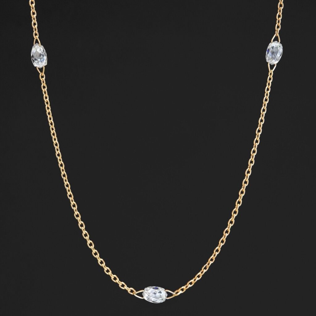 .81ctw Briolette Cut Diamond Station Necklace