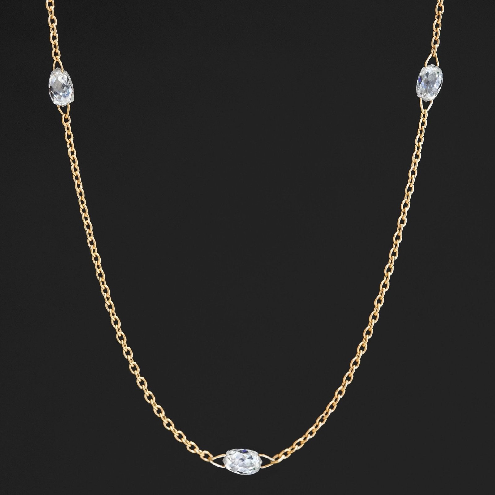 .81ctw Briolette Cut Diamond Station Necklace