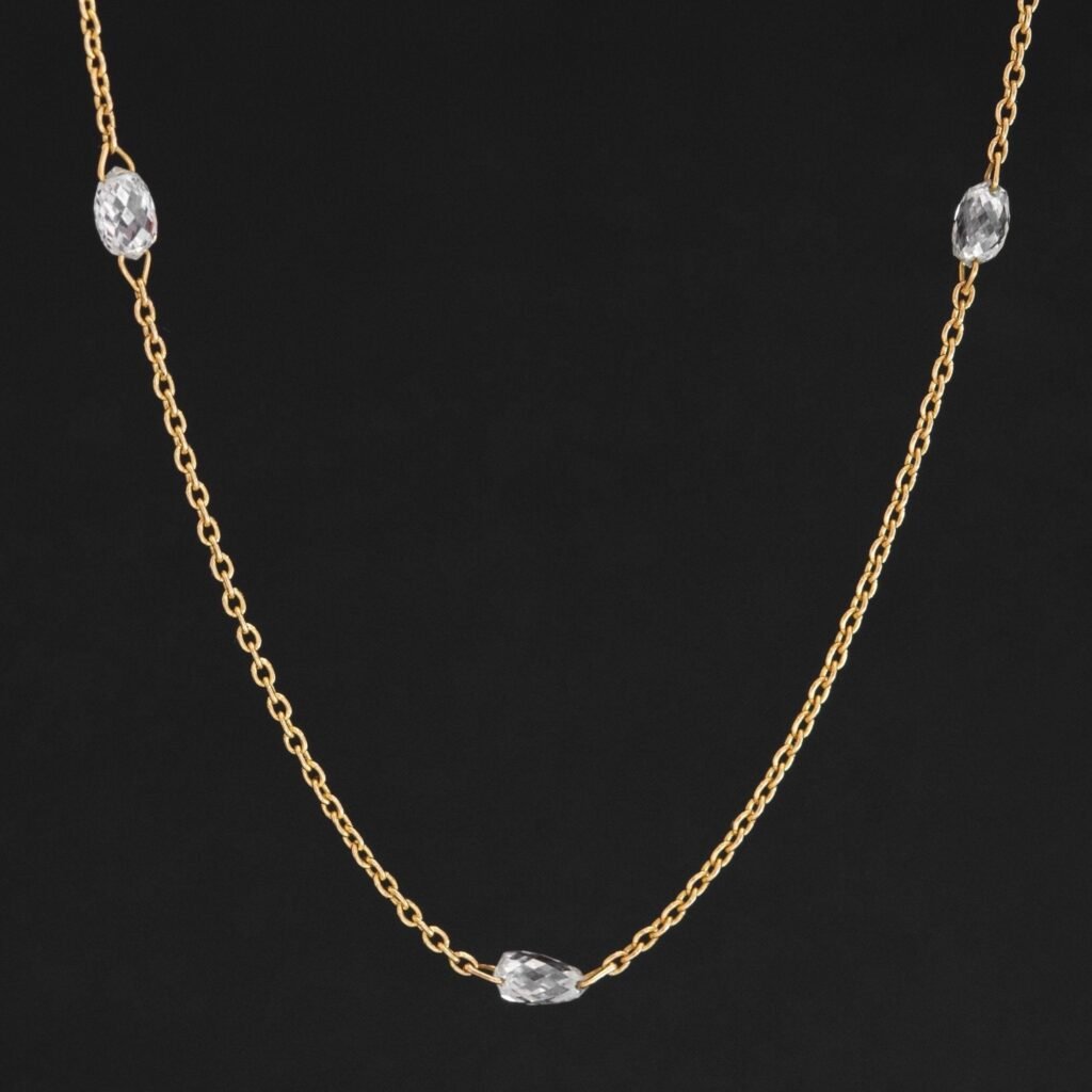 .84ctw Briolette Cut Diamond Station Necklace