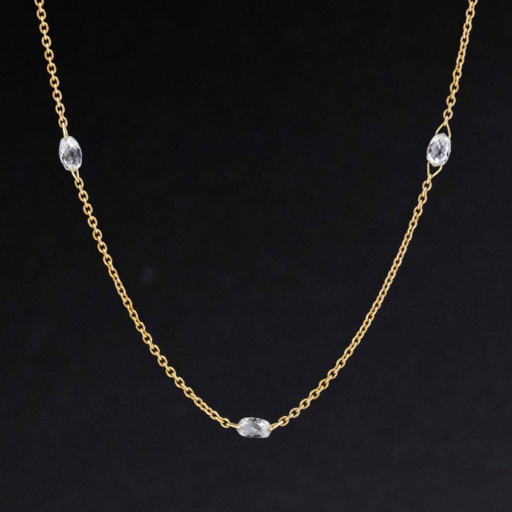 .87ctw Briolette Cut Diamond Station Necklace
