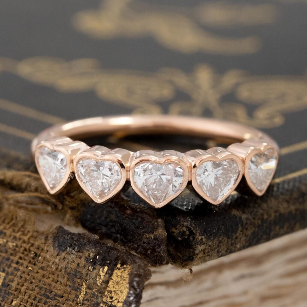 .92ctw Heart Cut Diamond 5-Stone Bezel Band