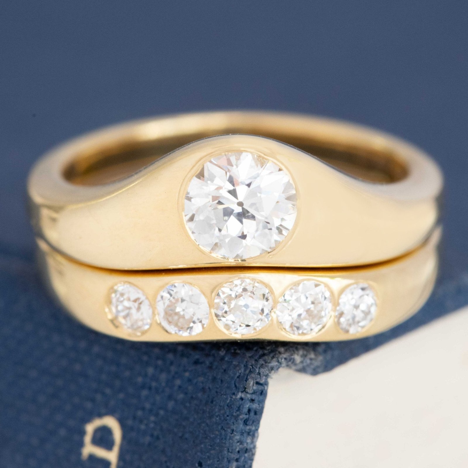 .93ctw Old European Cut Diamond Wedding Set, GIA - Image 3