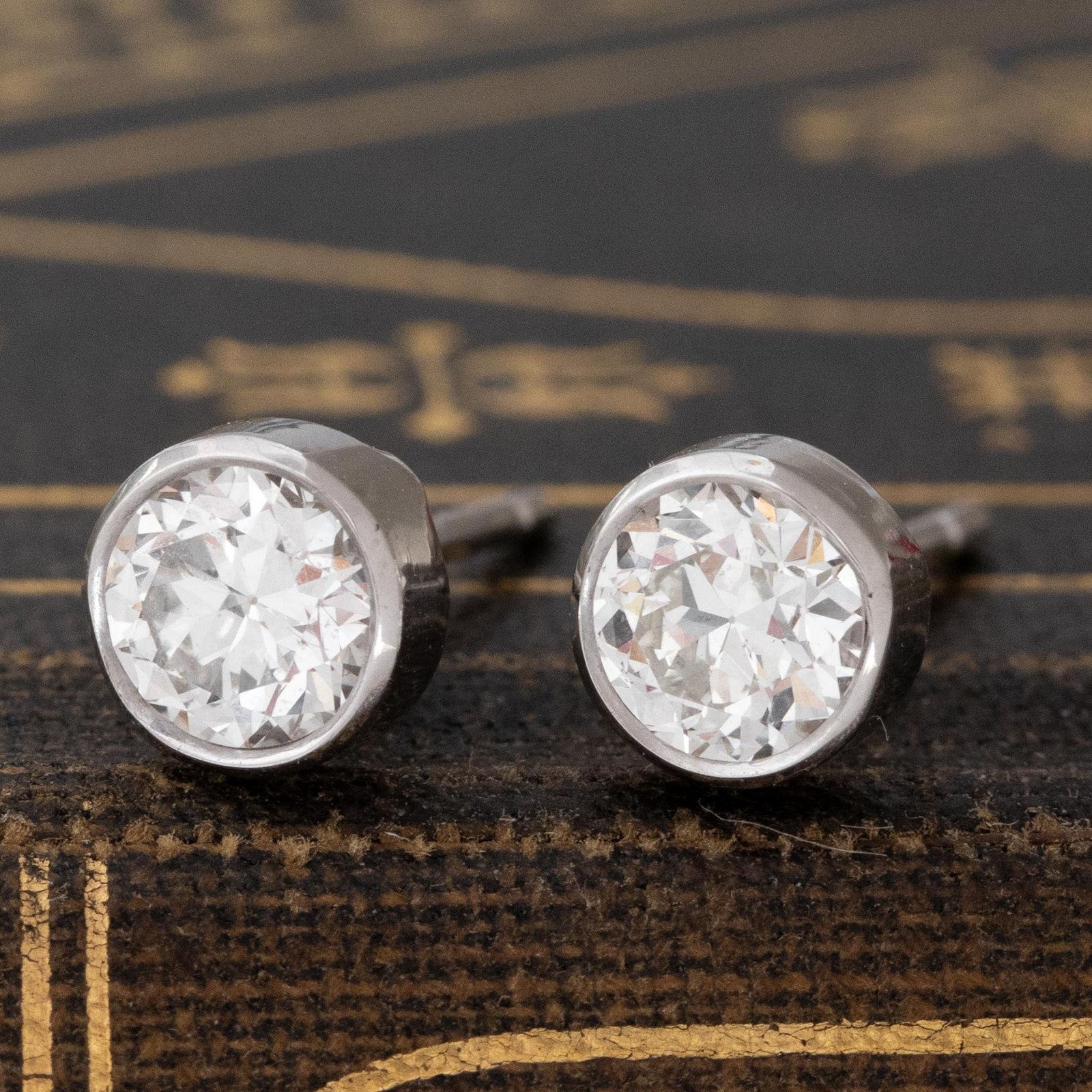 .93ctw Old European Cut Diamond Bezel Stud Earrings - Image 4