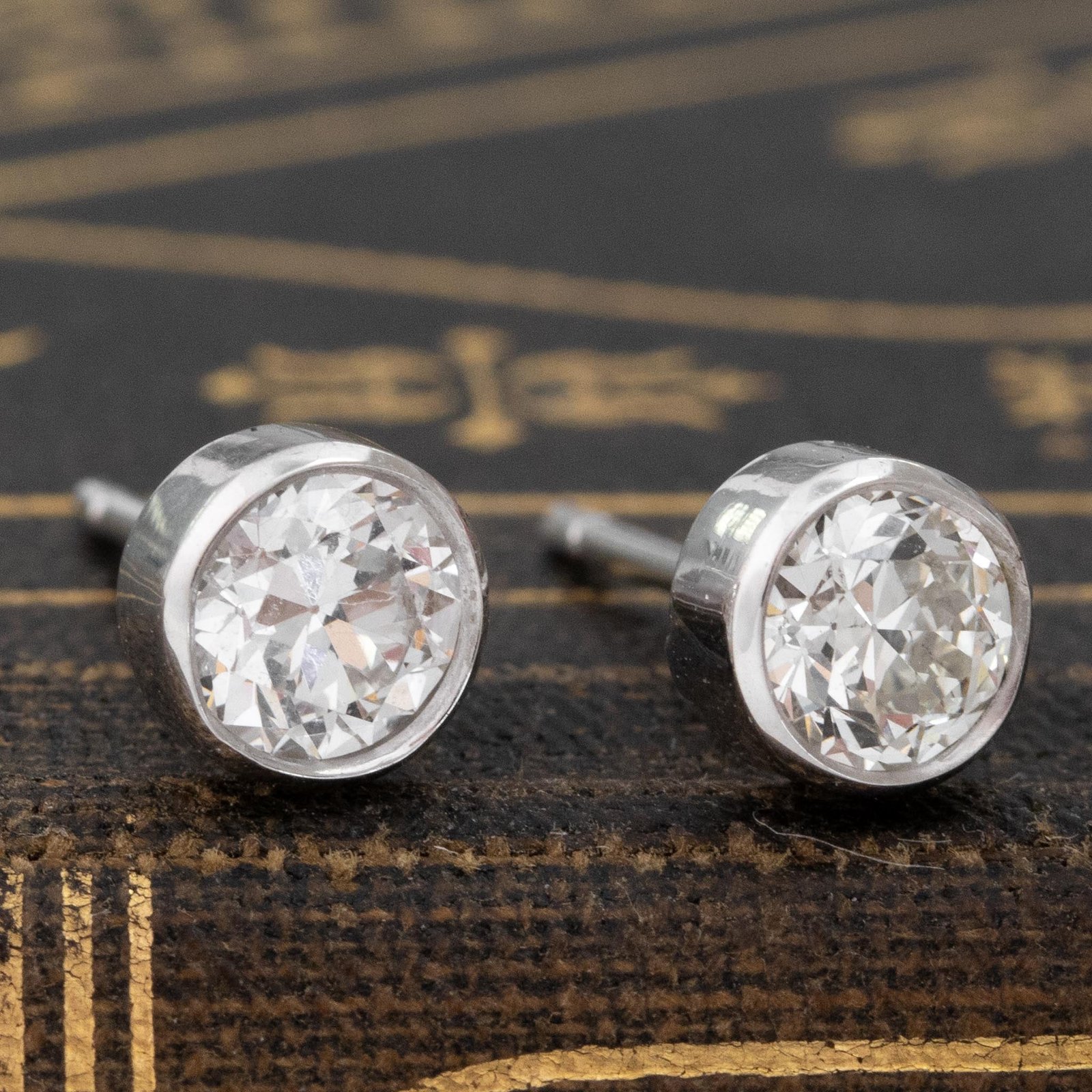 .93ctw Old European Cut Diamond Bezel Stud Earrings - Image 3