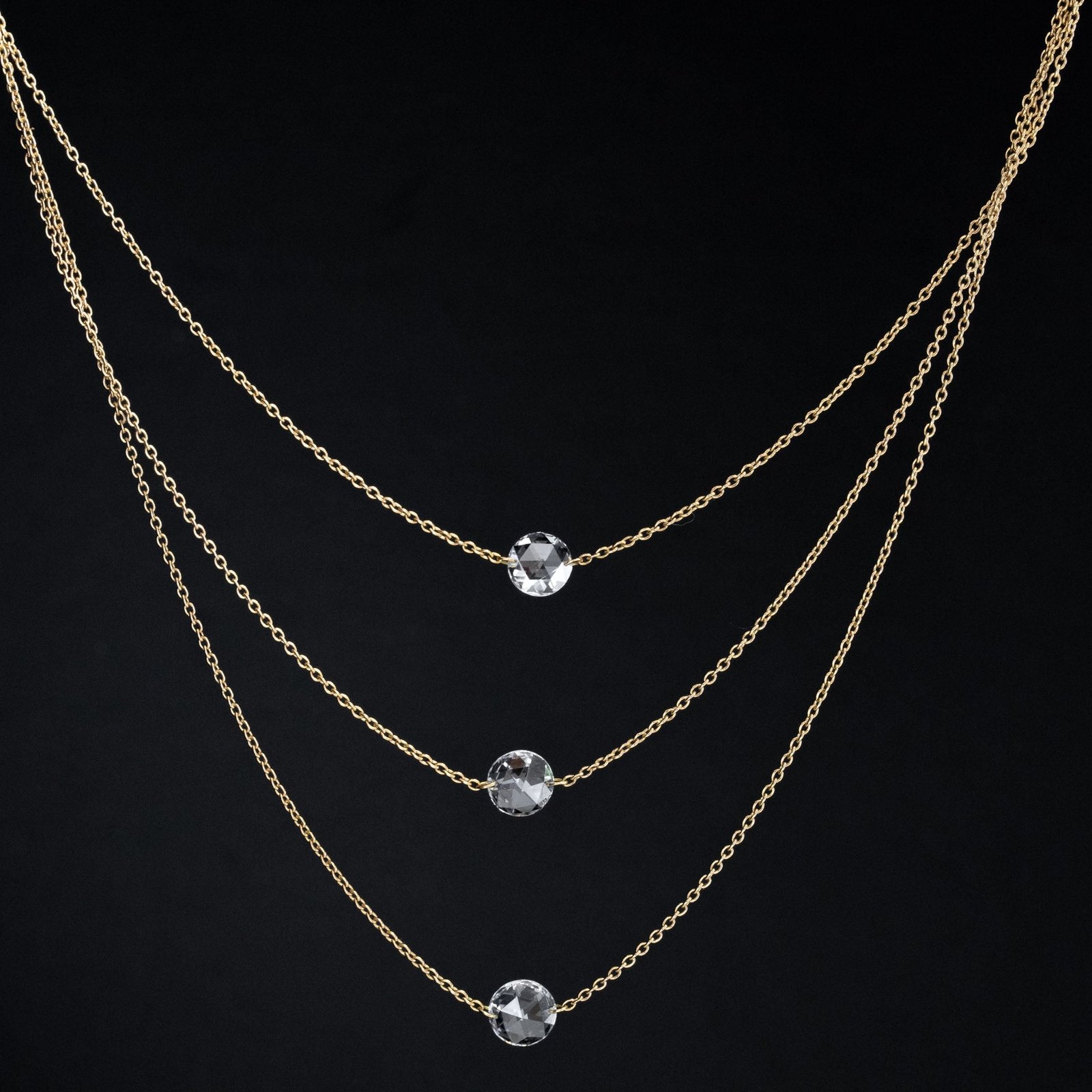 .94ctw Round Rose Cut Diamond Triple Row Necklace