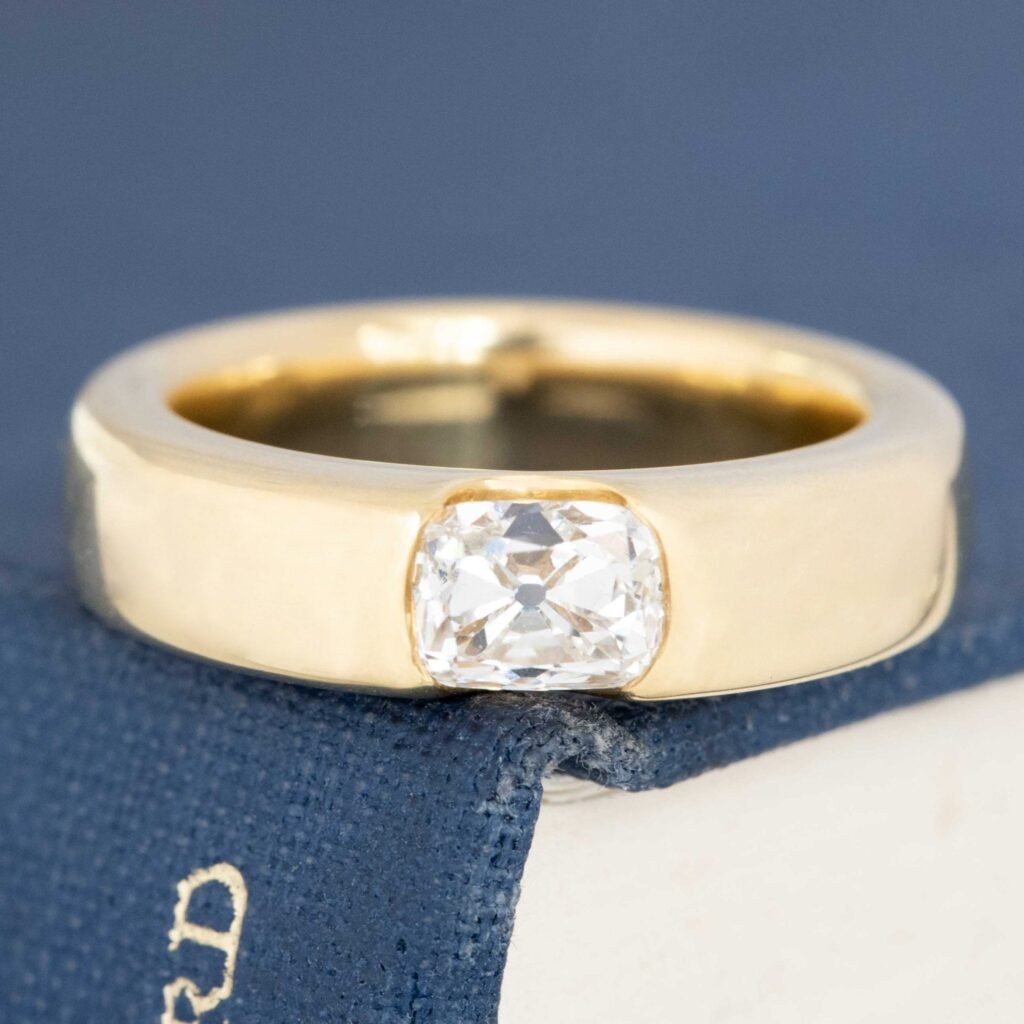 .95ct Elongated Old Mine Cut Diamond Flush Set Ring, GIA