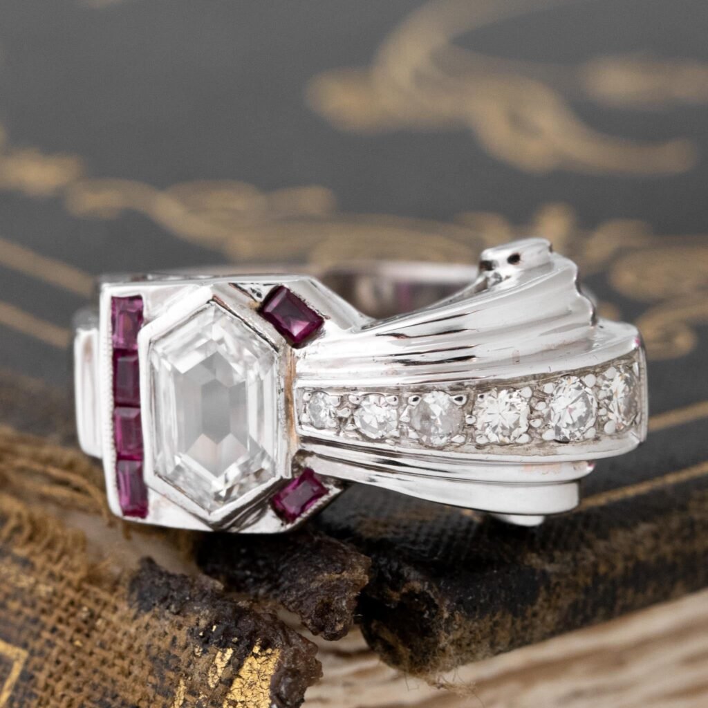 .95ctw Retro Revival Portrait Cut Diamond & Ruby Ring