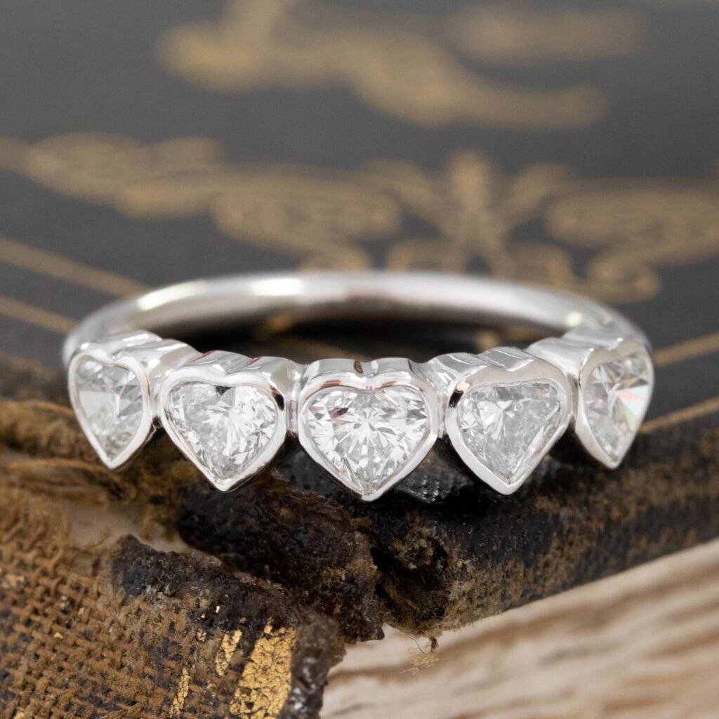 .96ctw Heart Cut Diamond 5-Stone Bezel Band