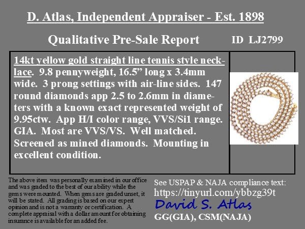 9.95ctw Round Brilliant Cut Diamond Tennis Necklace - Image 4