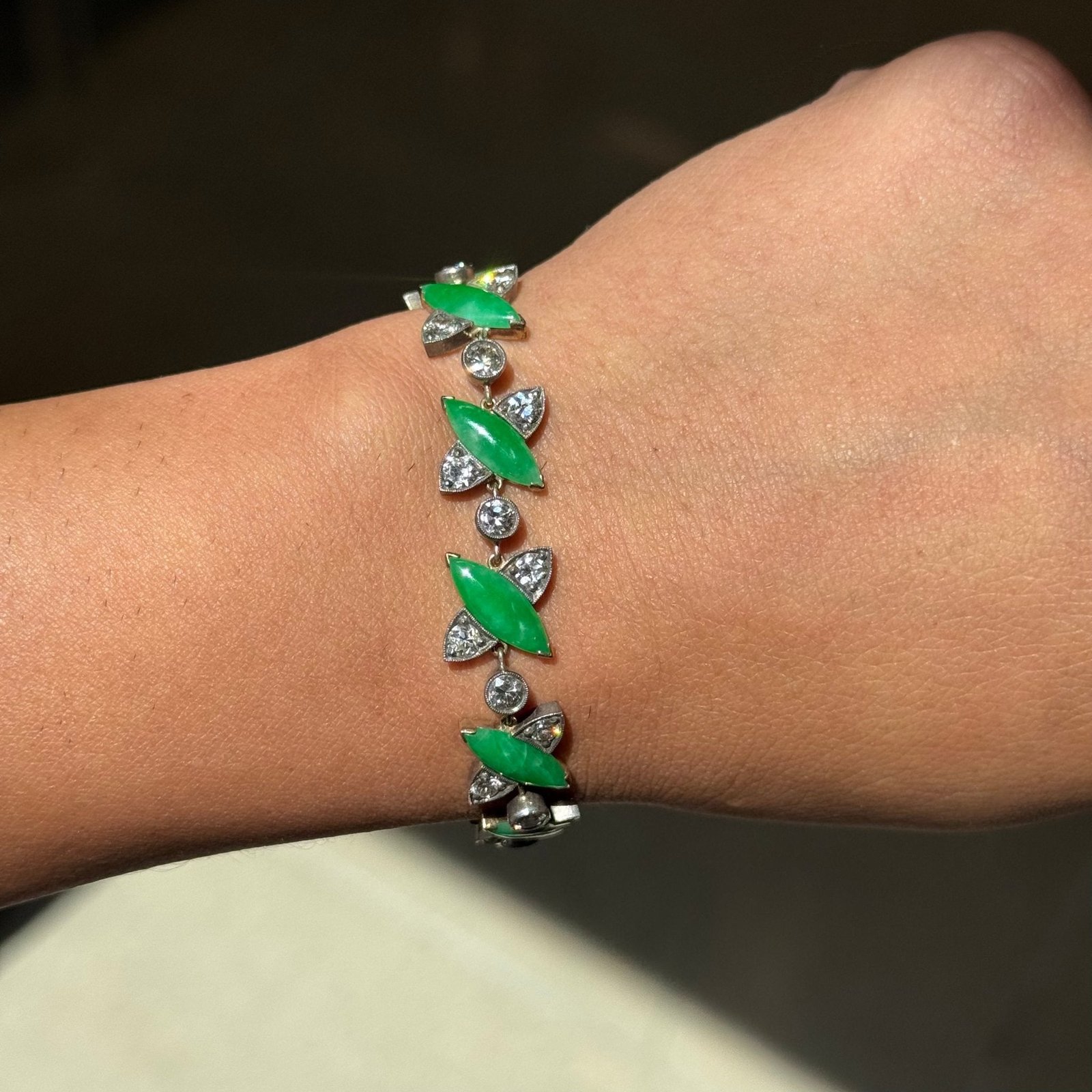 4.06ctw Antique Diamond & Jadeite Bracelet - Image 2