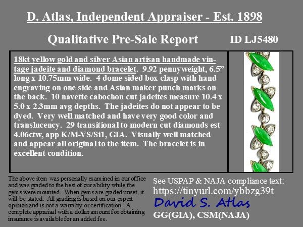 4.06ctw Antique Diamond & Jadeite Bracelet - Image 3