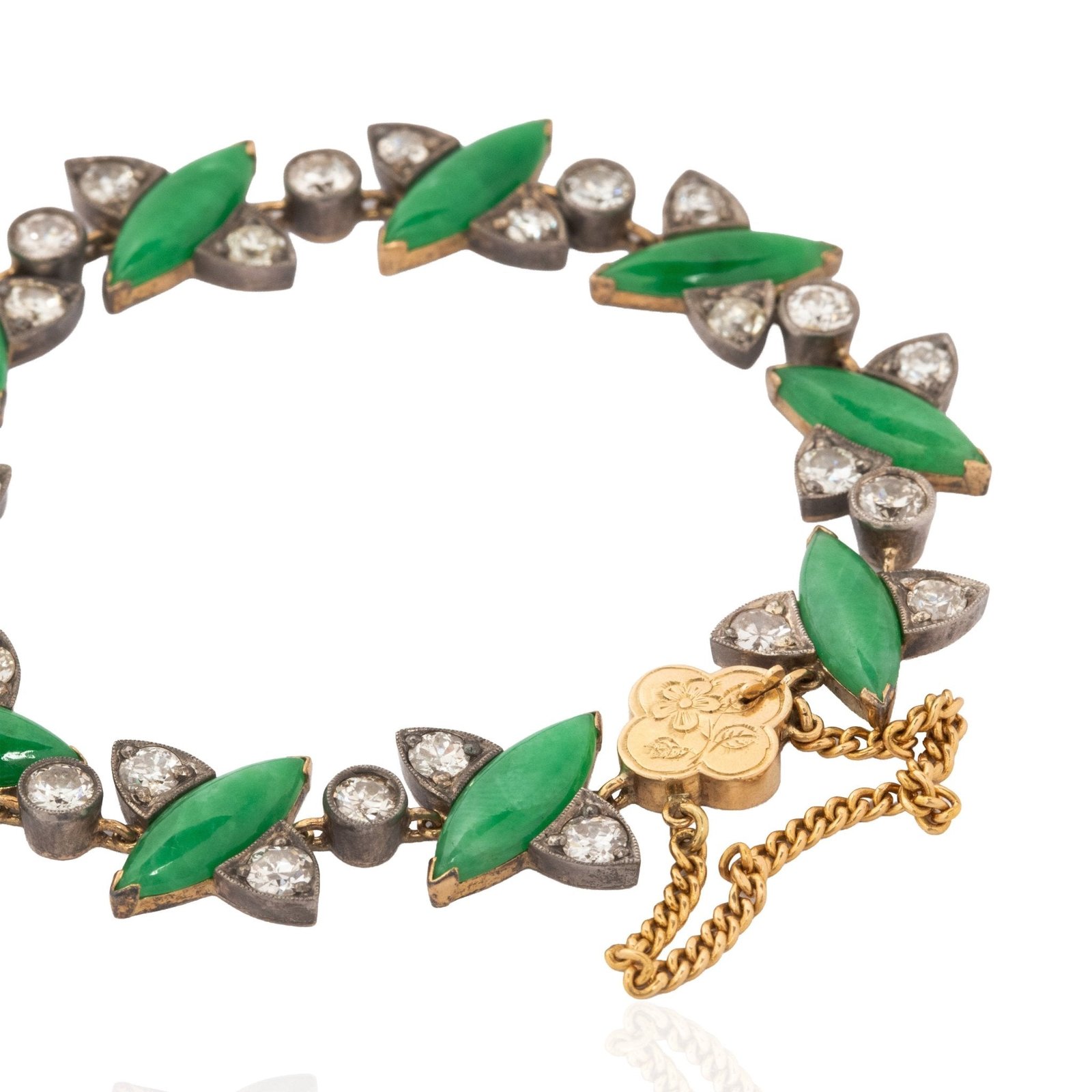 4.06ctw Antique Diamond & Jadeite Bracelet - Image 4