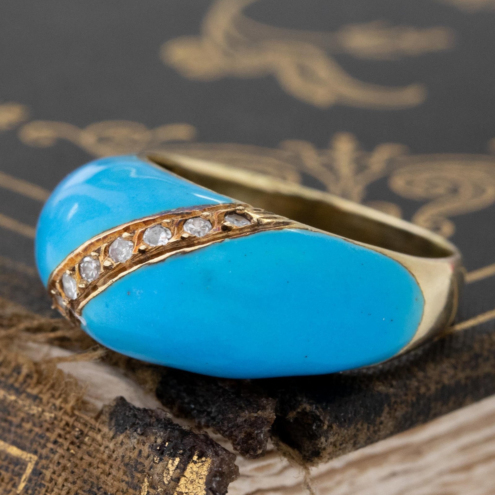 Antique Diamond & Enamel Dome Ring - Image 5