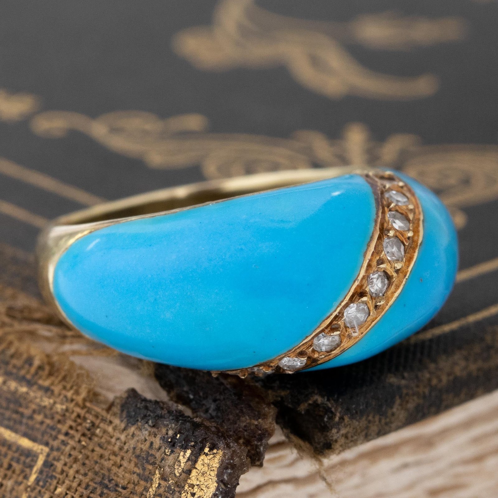 Antique Diamond & Enamel Dome Ring - Image 3
