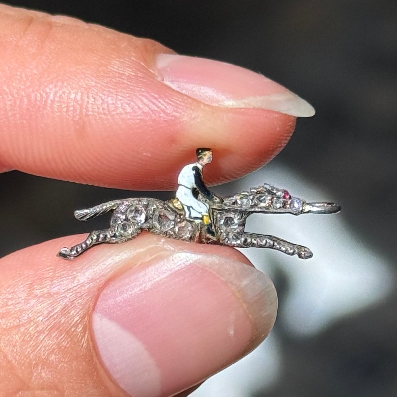 Antique Diamond & Enamel Jockey Charm - Image 2