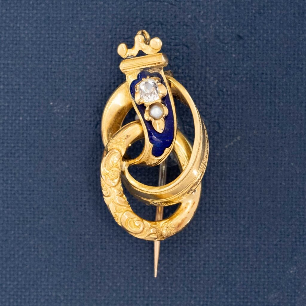 Antique Diamond & Enamel Swirl Motif Brooch