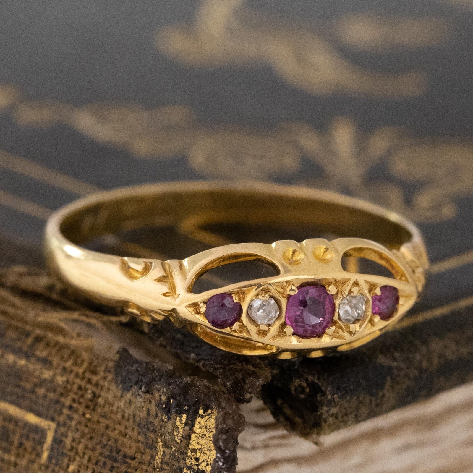 Antique Diamond & Ruby 5-Stone Band, English - Image 3