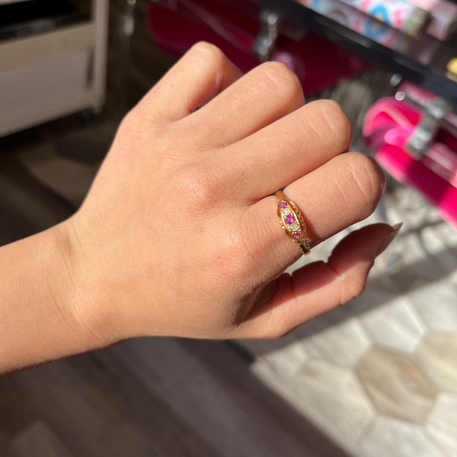 Antique Diamond & Ruby 5-Stone Band, English - Image 2