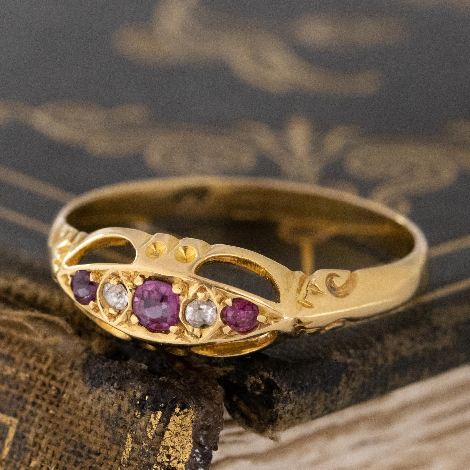 Antique Diamond & Ruby 5-Stone Band, English - Image 5