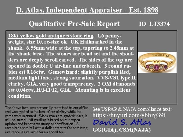 Antique Diamond & Ruby 5-Stone Band, English - Image 4