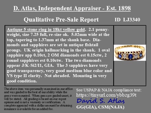 Antique Diamond & Sapphire 5-Stone Band, English - Image 4