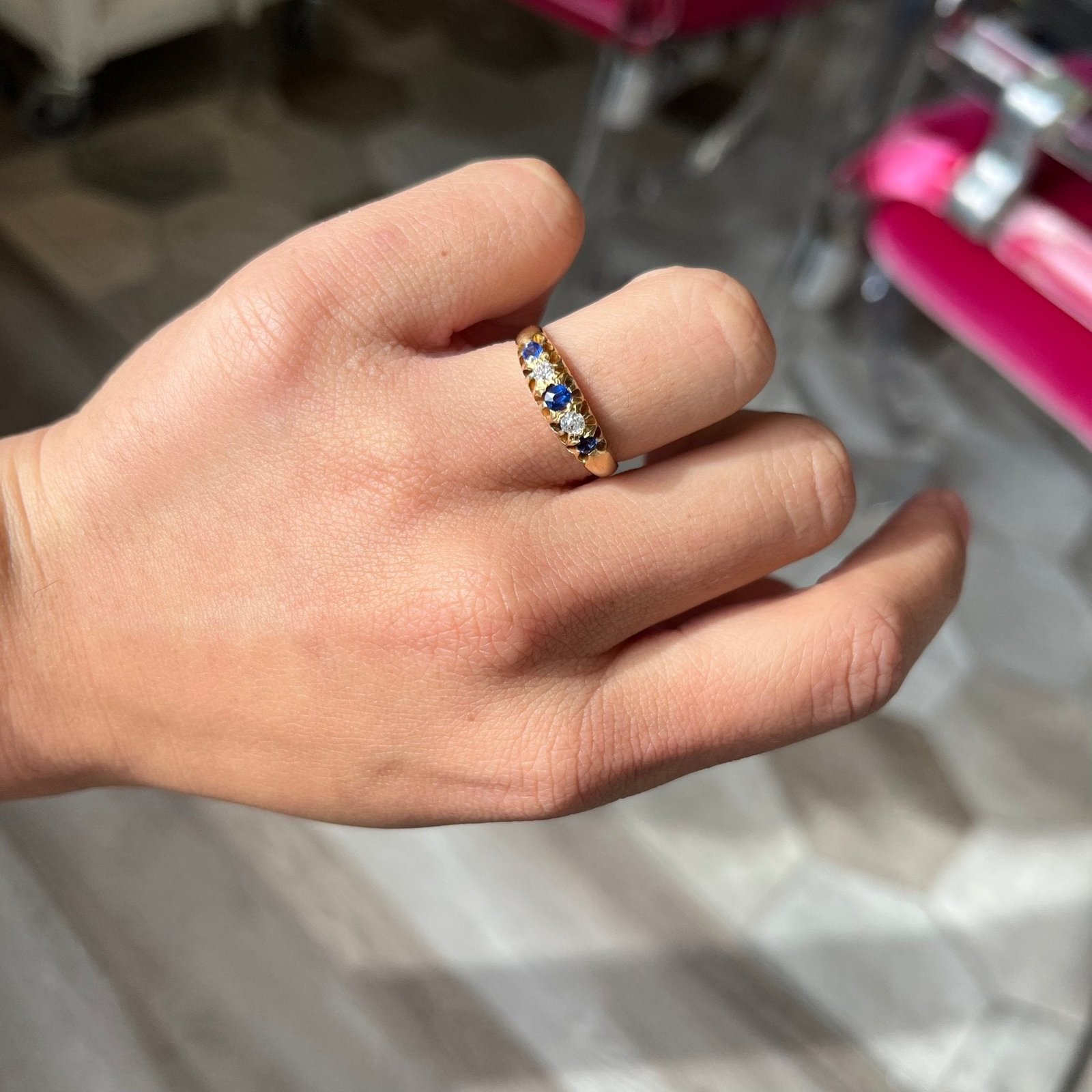 Antique Diamond & Sapphire 5-Stone Band, English - Image 2