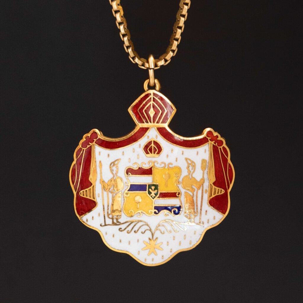 Antique Enamel Hawaiian Coat of Arms Pendant