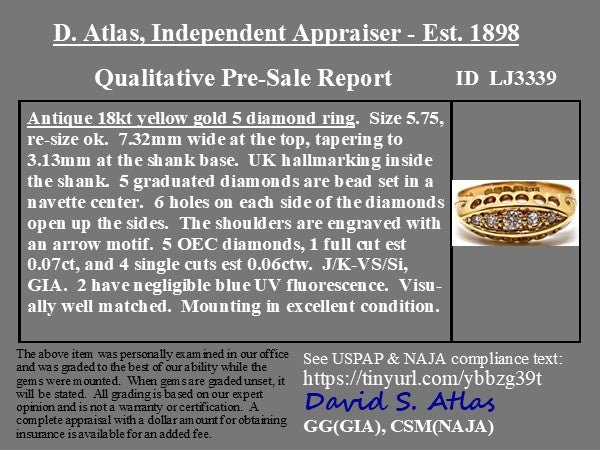 Antique Old European Cut Diamond 5-Stone Band, English - Image 4