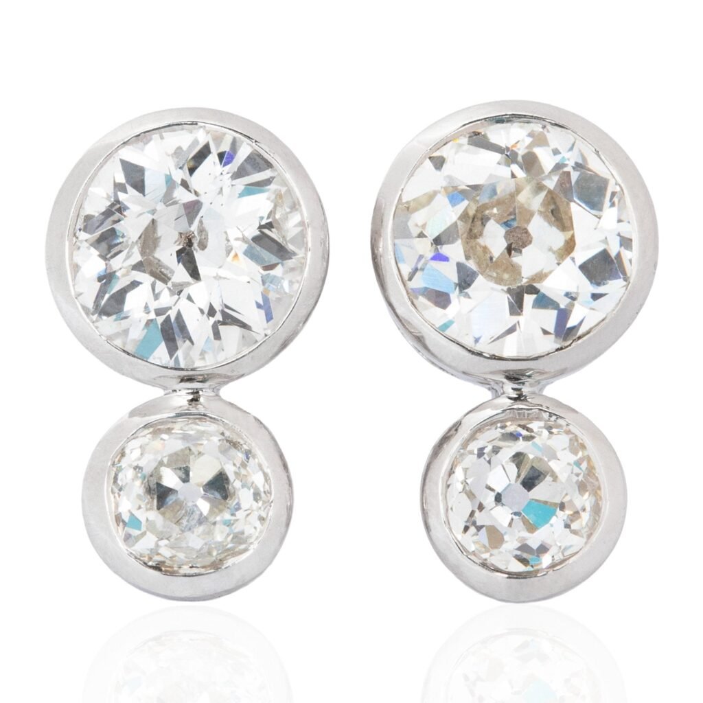 3.01ctw Antique Old European Cut & Old Mine Cut Double Drop Earrings