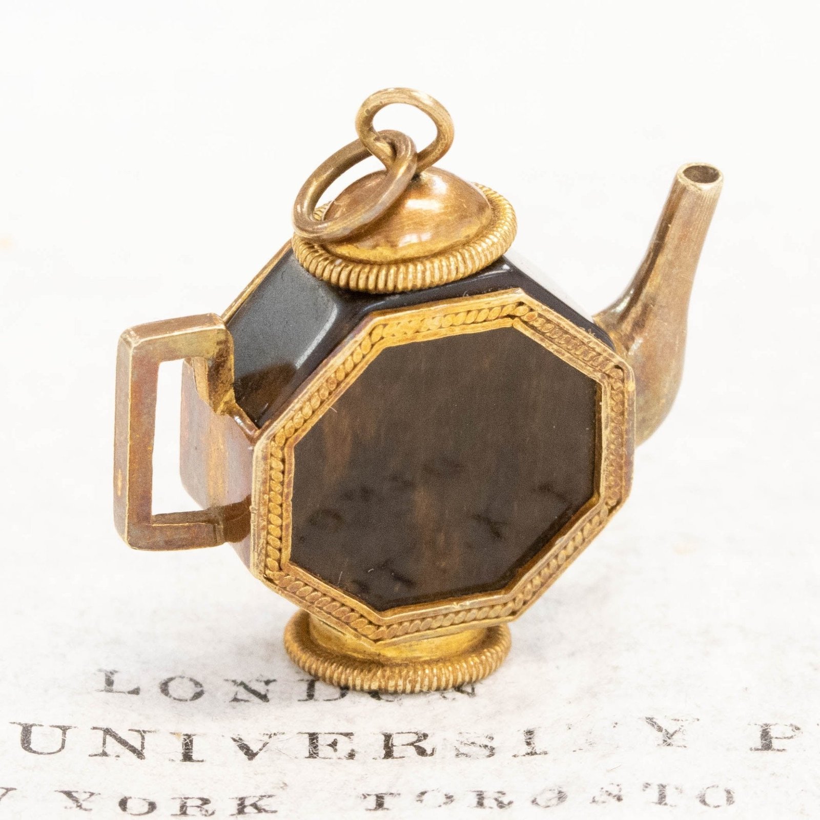 Antique Onyx & Tigers Eye Tea Pot Pendant - Image 2