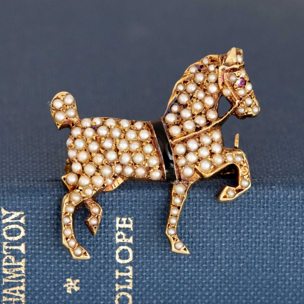 Antique Seed Pearl Horse Brooch