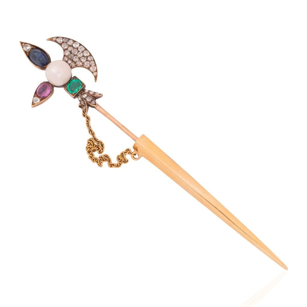 2.77ctw Victorian Diamond & Gemstone Jabot, French