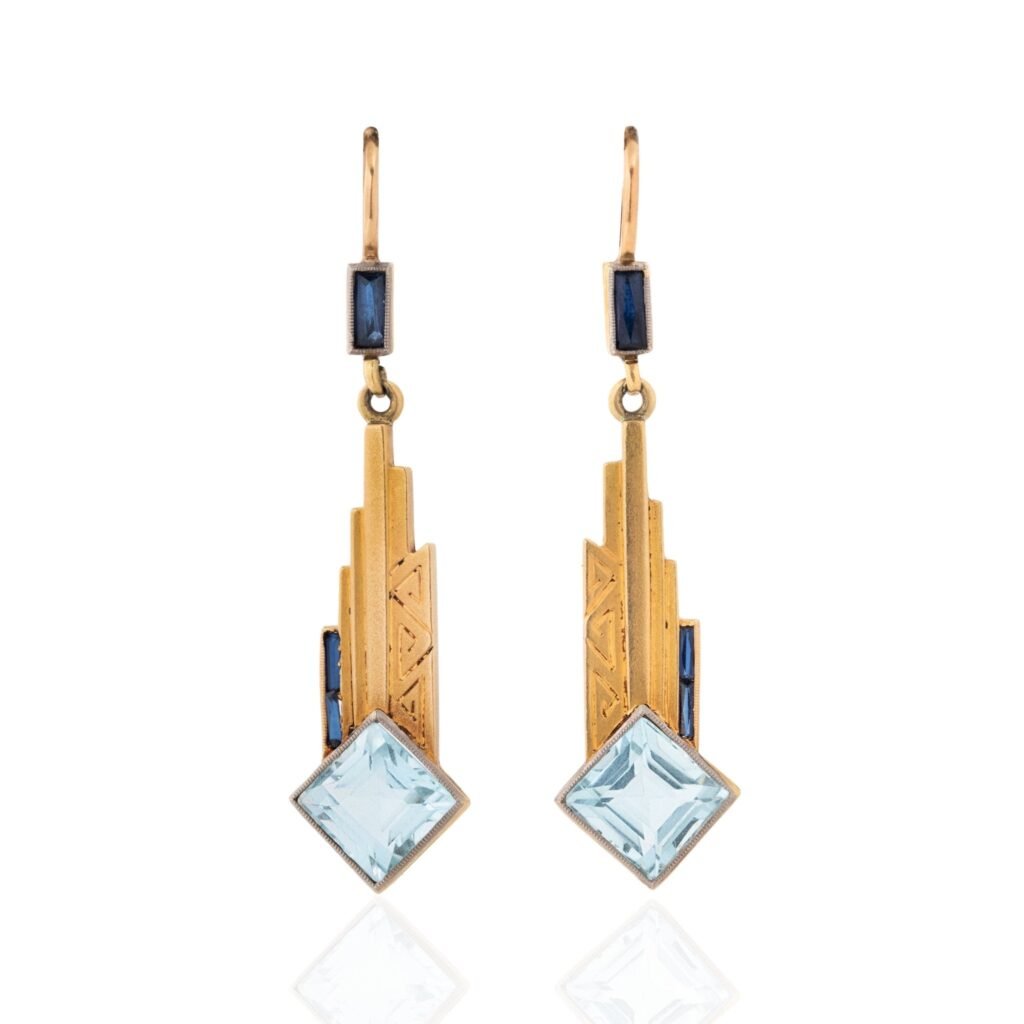 Art Deco Aquamarine & Sapphire Drop Earrings