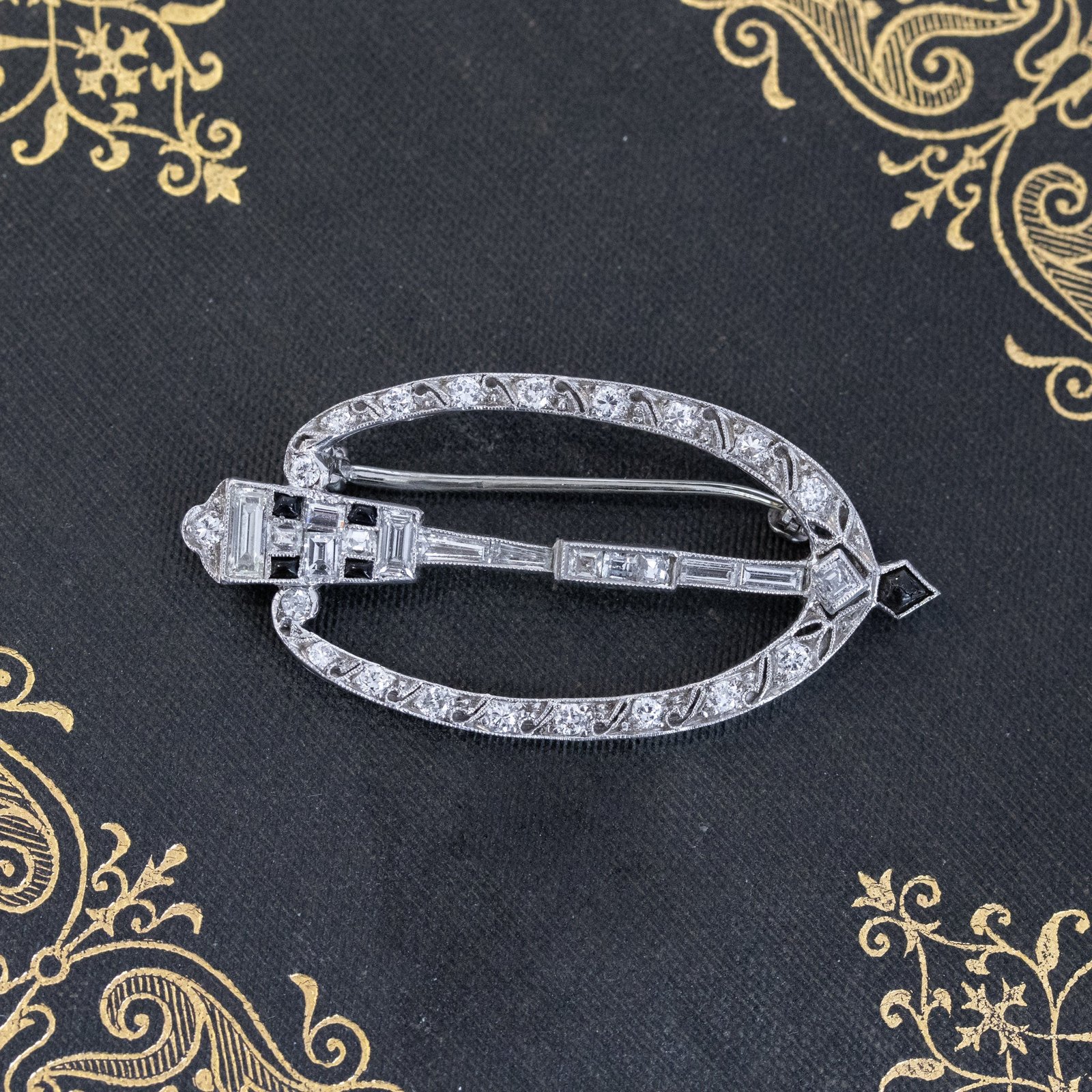 1.22ctw Art Deco Diamond and Onyx Brooch