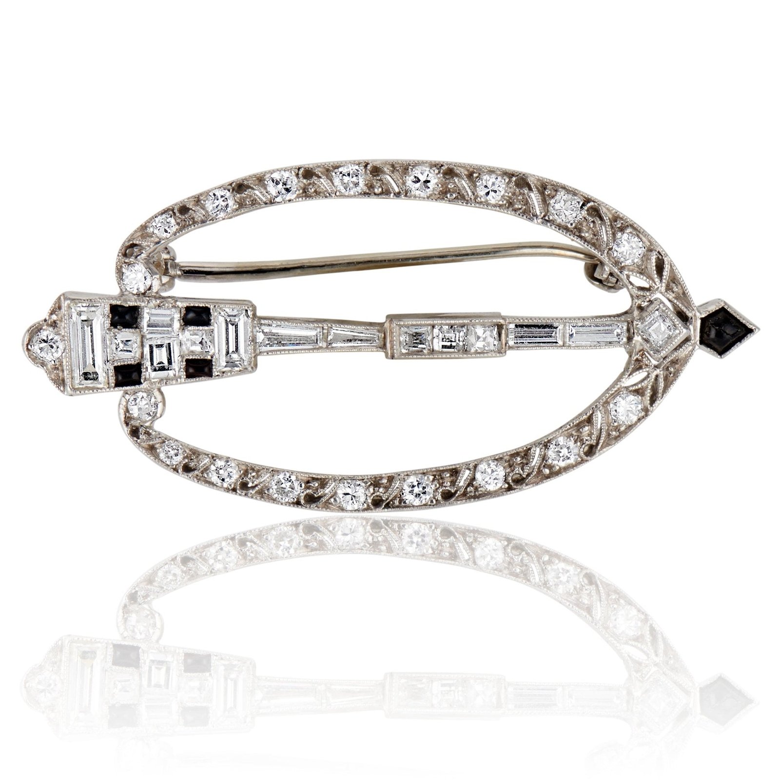 1.22ctw Art Deco Diamond and Onyx Brooch - Image 5