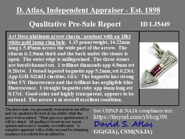 Art Deco Diamond & Ruby Arrow Charm - Image 4