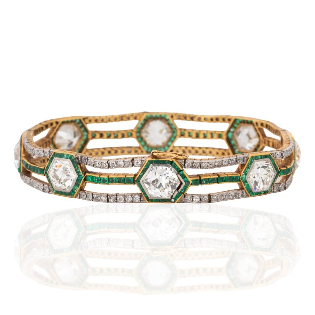 20.00ctw Art Deco Diamond & Emerald Bracelet, French