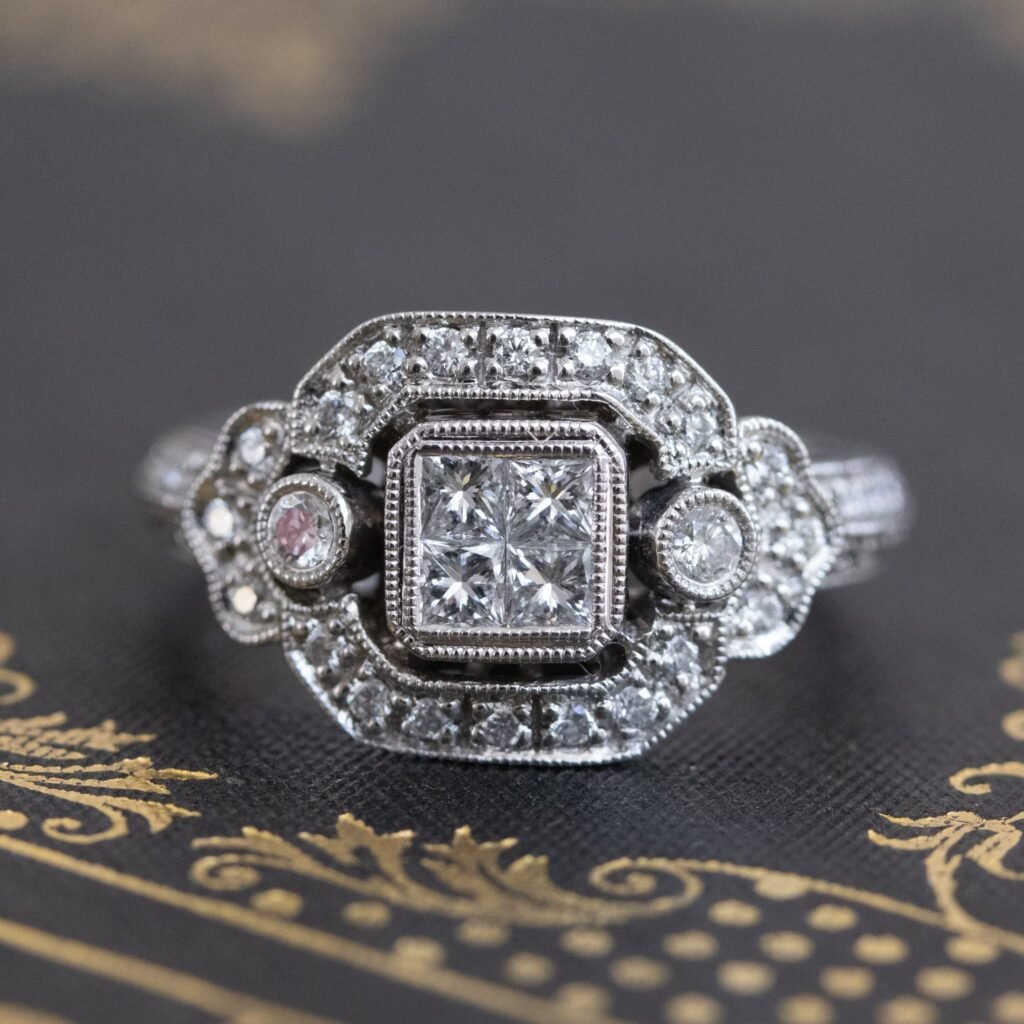 .41ctw Art Deco Inspired Princess Cut Diamond Halo Ring