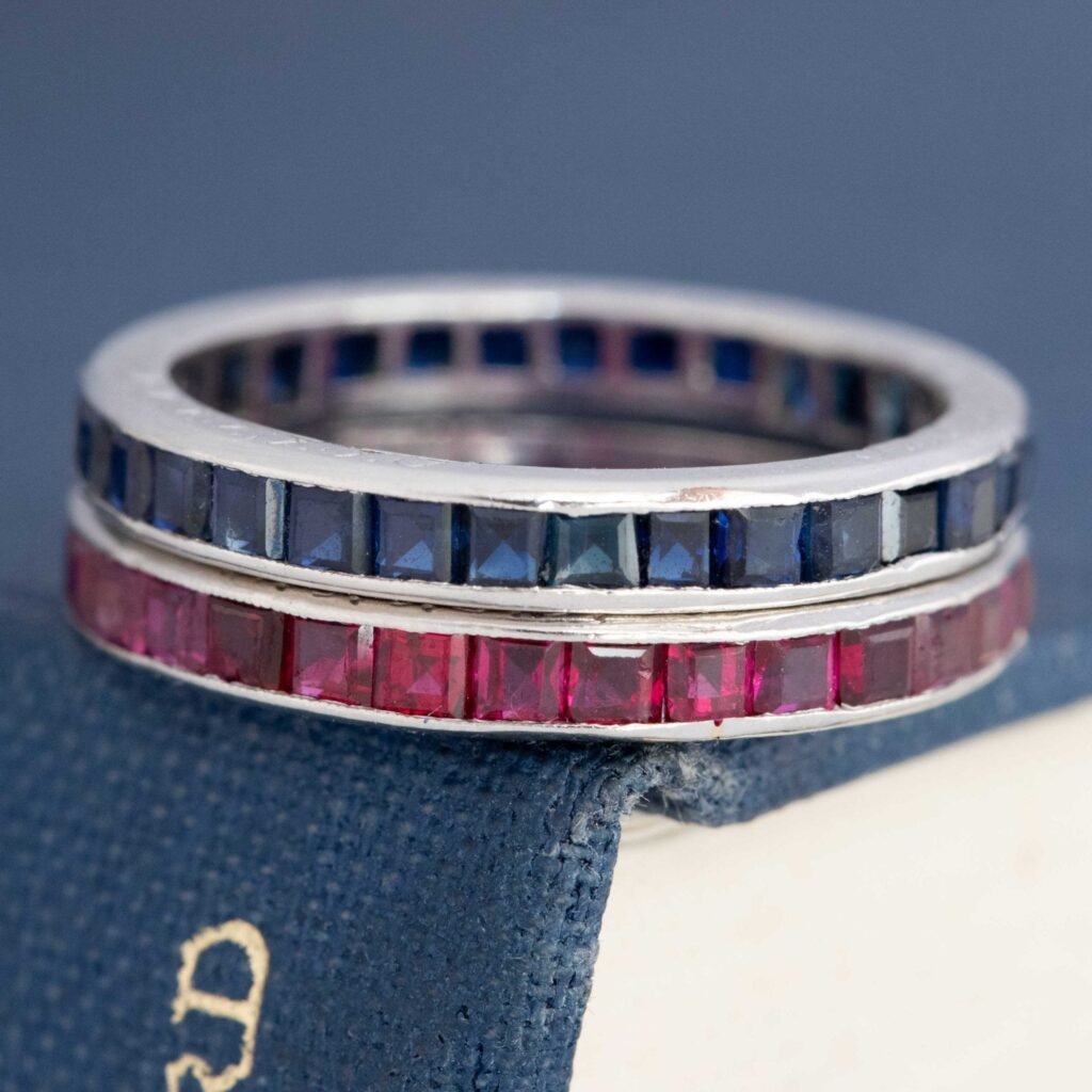 3.60ctw Art Deco Ruby & Sapphire Eternity Bands, by Tiffany & Co.