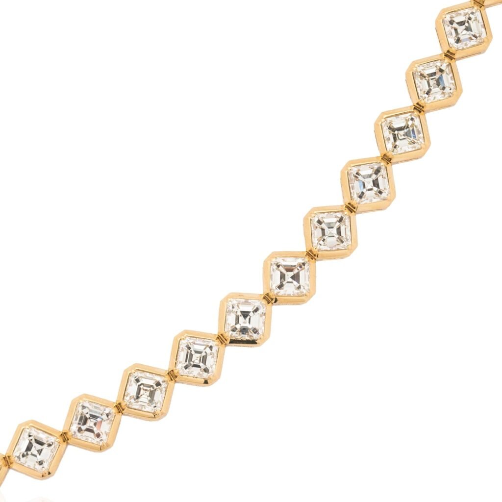 12.68ctw Asscher Cut Diamond Bezel Tennis Bracelet