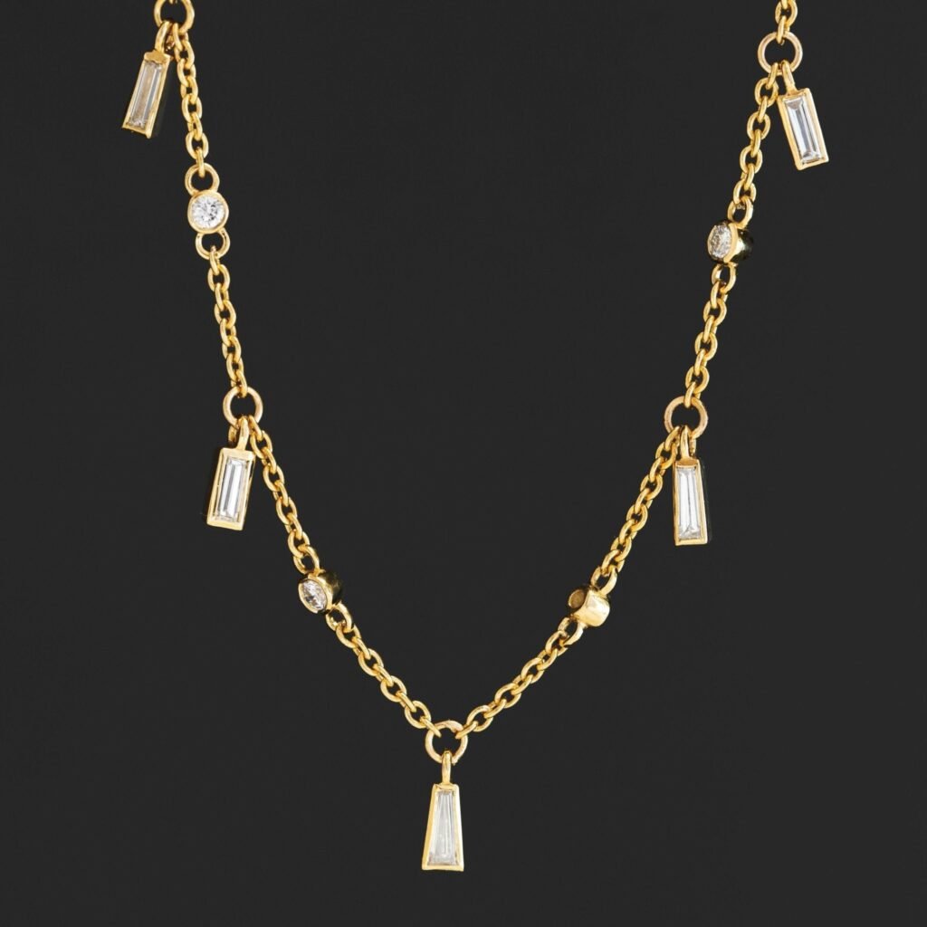 2.10ctw Baguette Cut Diamond Drop Station Necklace